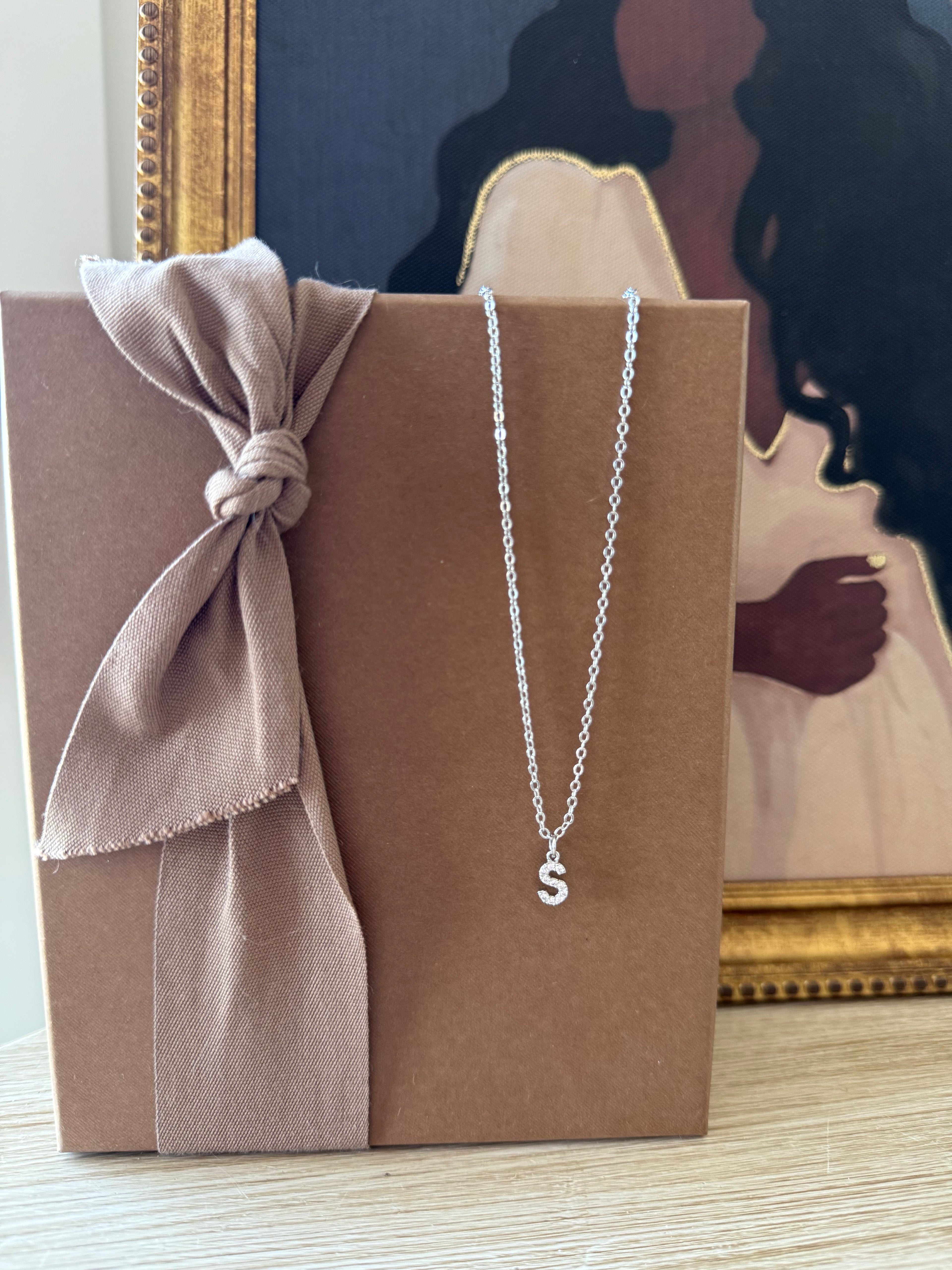 Micro Pave Initial Charm Necklace