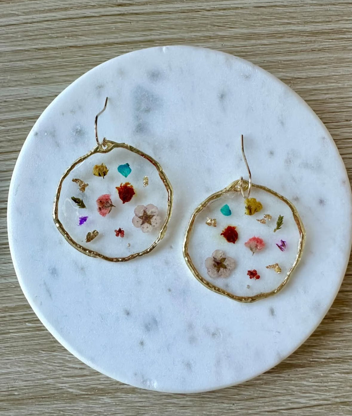 "Prairie Garden" Pressed Flower and Resin Earrings